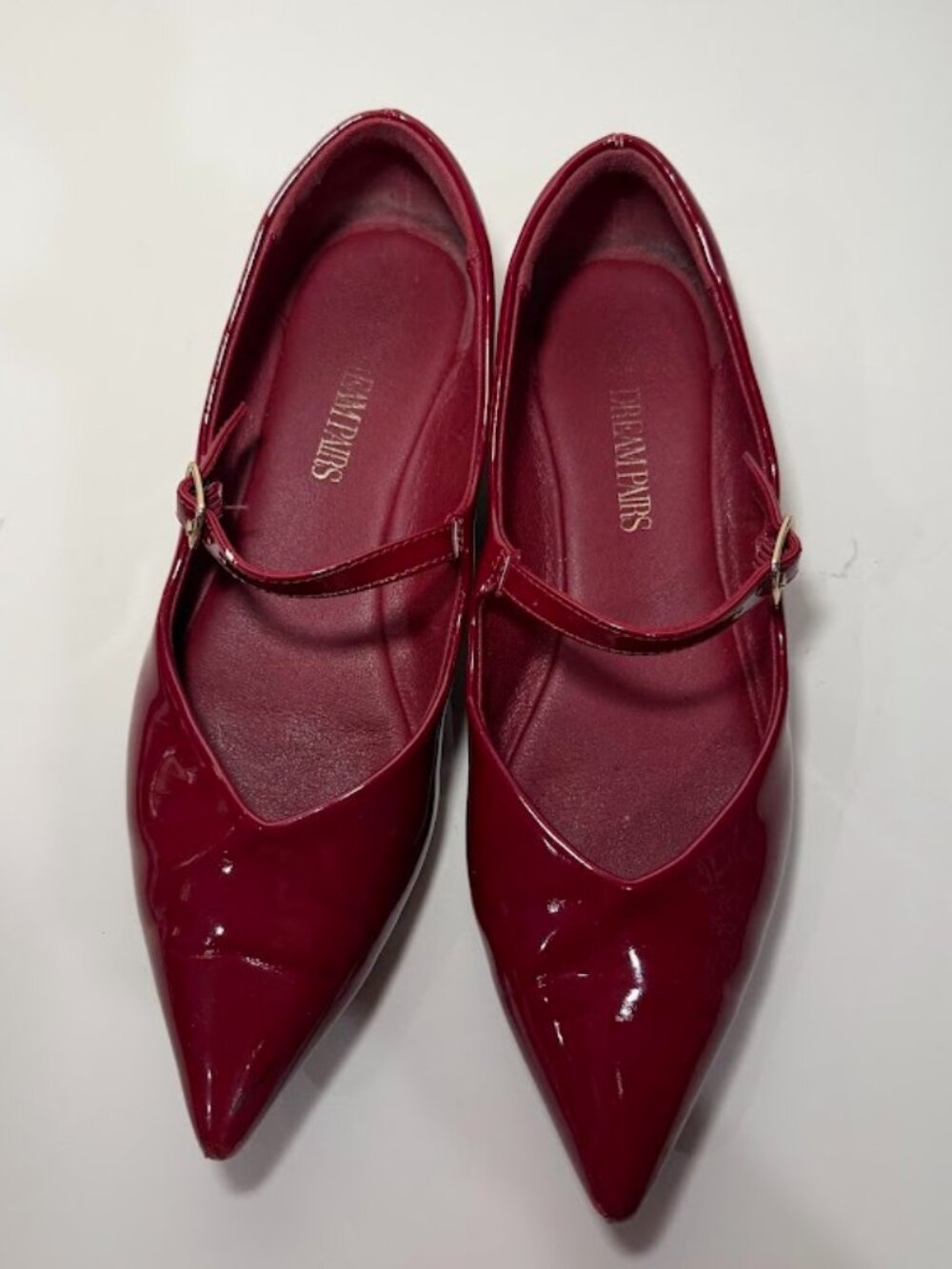 Dream Paris Red Patent Pointed Toe Flats Womens Size 8.5 Buckle Strap